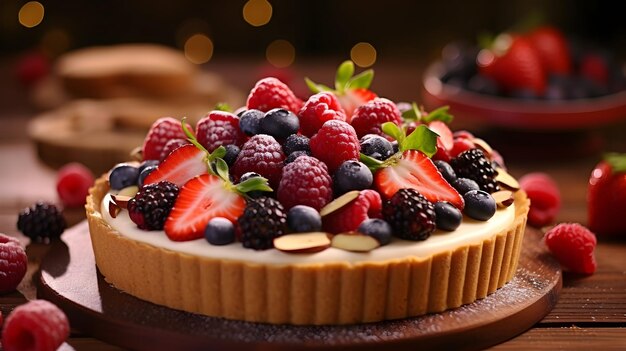 Elegante tarta de almendras y bayas