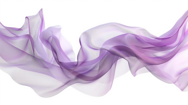 Elegante tela púrpura fluida ondulada contra un fondo blanco Arte abstracto inspirado en movimientos fluidos