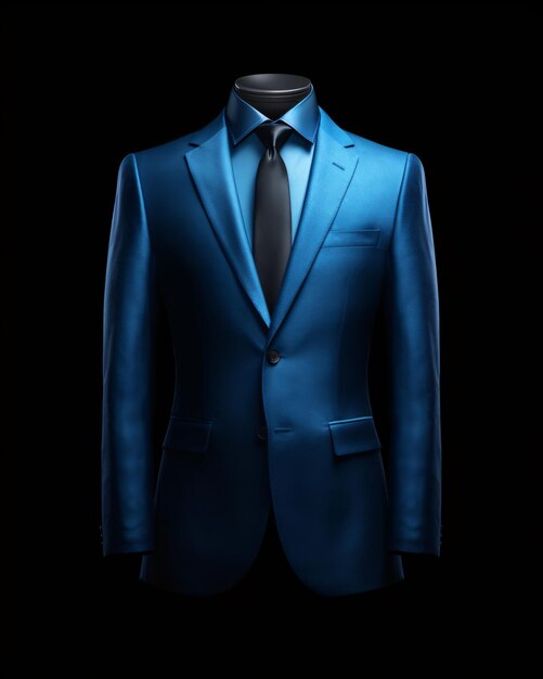 Elegante terno azul masculino isolado em fundo preto Generative AI