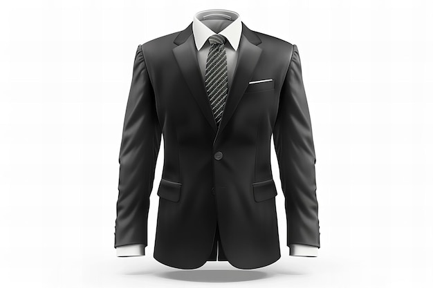 Foto elegante terno de negócios preto com gravata listrada em fundo branco