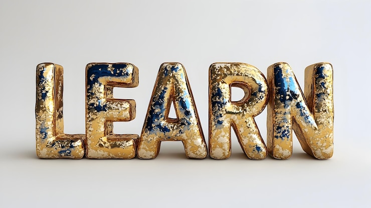 Foto elegante texto 3d gold premium aprende sobre un fondo blanco para oportunidades educativas y de desarrollo profesional