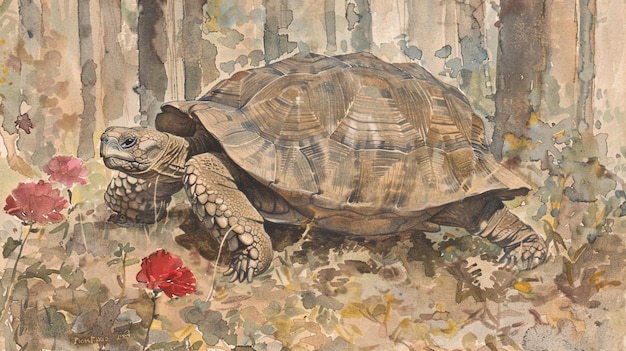 La elegante tortuga en su hábitat natural