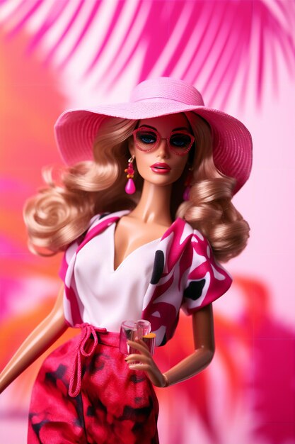 Foto el elegante traje de verano de barbie en una paleta rosa