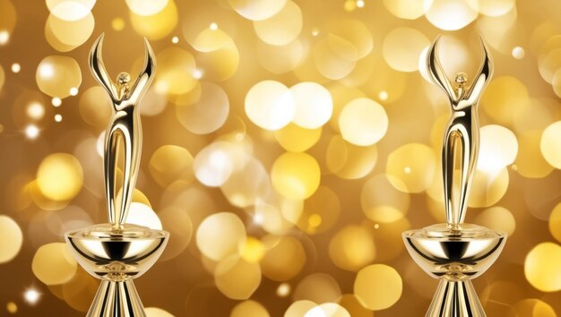 Elegante trofeo dorado en un telón de fondo brillante que simboliza el logro