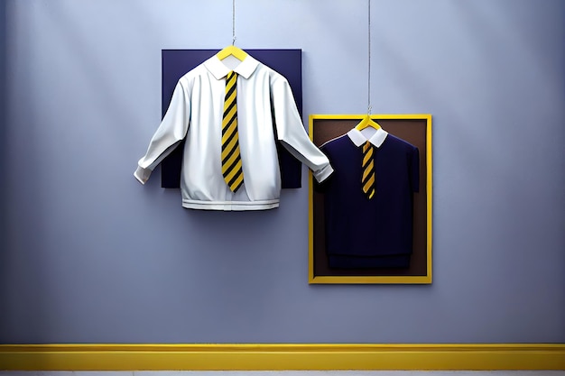 Elegante uniforme escolar colgado en la pared de color Ai generativo