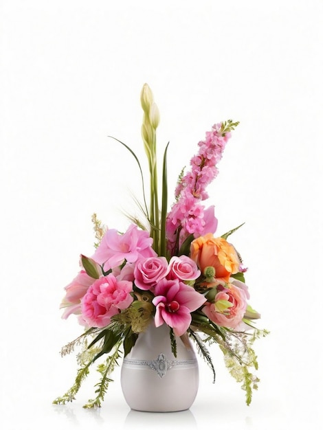 Elegante Vase mit einem Blumenstrauß auf weißem Hintergrund
