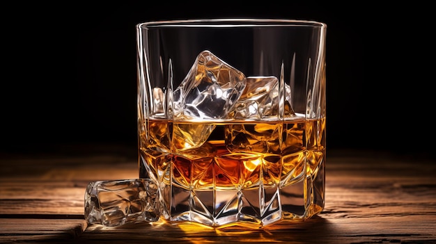 Elegante vaso de whisky aislado sobre un fondo marrón rico con un amplio espacio de copia para la colocación de texto