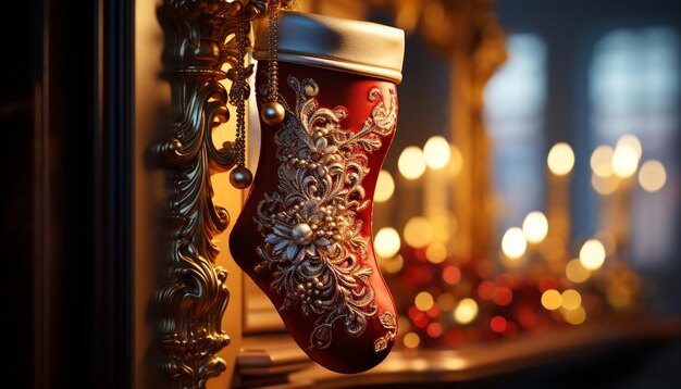 Elegante vela de oro ilumina el ornamentado símbolo cristiano en una acogedora casa generada por IA