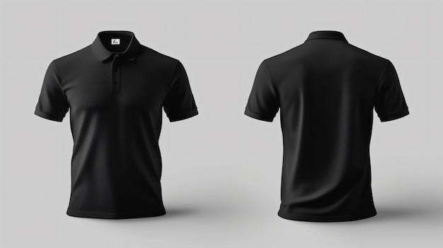 Foto un elegante y versátil modelo de camiseta polo negra con una vista delantera y trasera con un diseño minimalista limpio esta plantilla en blanco ofrece posibilidades ilimitadas que le permiten mostrar y