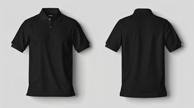 Una elegante y versátil plantilla de camiseta polo negra que es perfecta para mostrar sus diseños Esta maqueta en blanco cuenta con una vista delantera y trasera que le permite presentar sus conceptos creativos