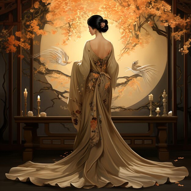Foto elegante vestido de noche de inspiración oriental