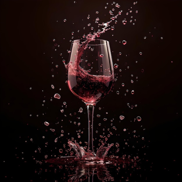 Elegante vinho vermelho salpicando de vidro em fundo escuro conceito de celebração de salpicagem de líquido dinâmico AI