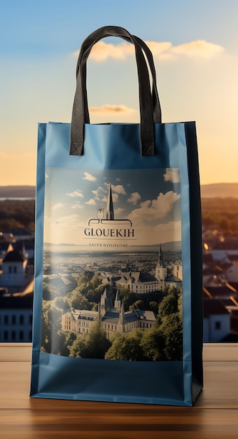 Elegante vino de Luxemburgo Vino de vidrio Gromperekichelcher Paisaje de la ciudad Azul Diseño de fondo de tendencia