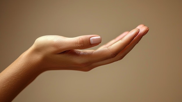 Elegante weibliche Hand isoliert auf warmem braunen Hintergrund Symbol für Sorgfalt und Sanftmut