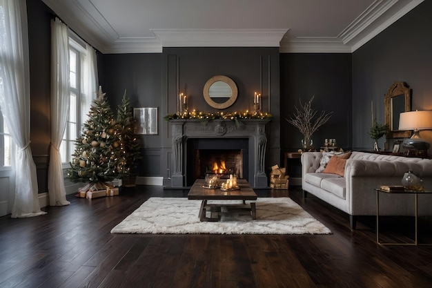 Elegante Weihnachtswohnzimmer mit Kamin