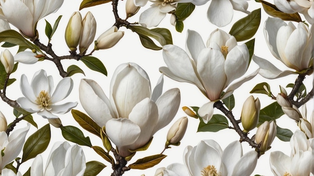 Elegante weiße Magnolienblüten auf Zweigen