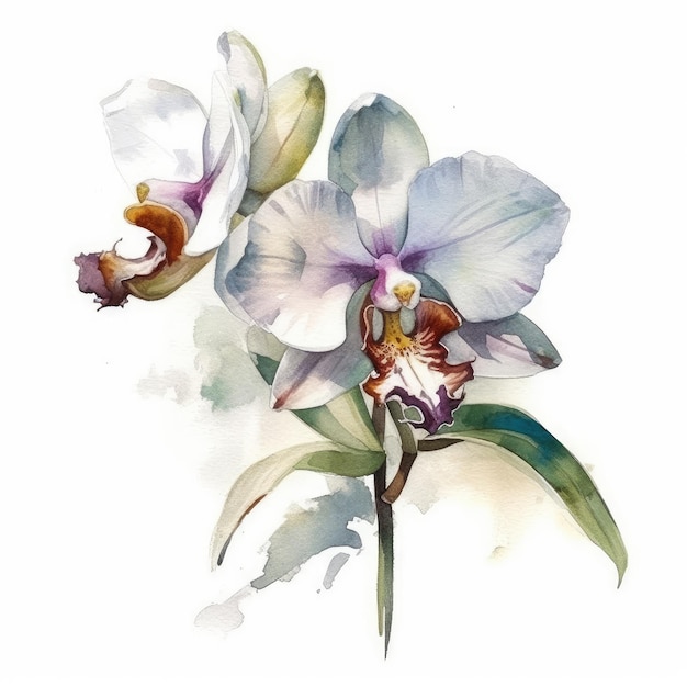 Elegante weiße Orchideen-Aquarellmalerei auf einem sauberen Hintergrund