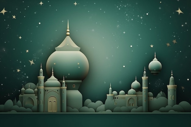 Eleganter Eid Mubarak-Hintergrund mit Halbmond und Moschee-Symbol