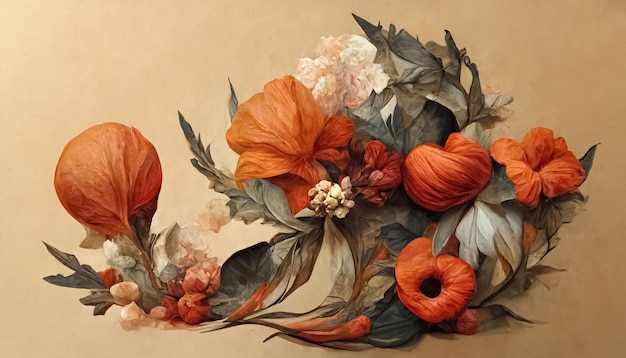 Eleganter floraler Hintergrund im Renaissance-Stil Digitale Illustration des Retro-Blumenkunstdesigns 3D