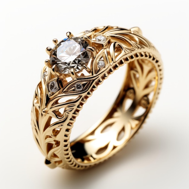 Eleganter Goldring mit antikem Blumendesign und schwarzem Diamanten