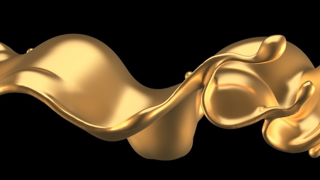 Eleganter, luxuriöser Spritzer Goldflüssigkeit. 3D-Illustration, 3D-Rendering.