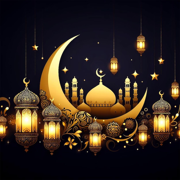 eleganter Vektor Ramadan Kareem dekorativer Mond und Laternen Gruß