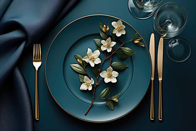 eleganter Veranstaltungstisch und Besteck in einem minimalistischen Stil Werbe-Food-Fotografie