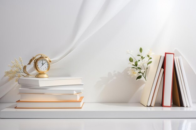 Eleganter weißer Bildungshintergrund mit Buch auf dem Tisch