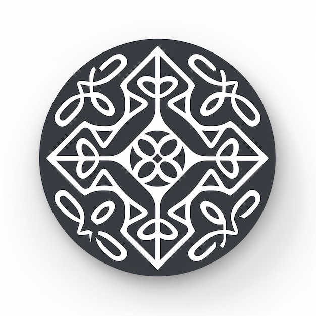 Eleganter weißer Knopf mit keltischem Knotendesign Monochromatische grafische Illustration