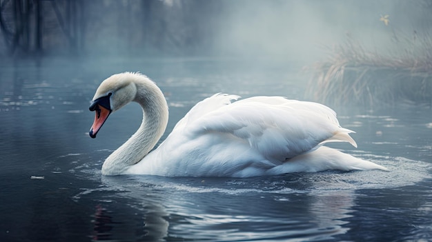 Eleganter weißer Schwan schwimmt