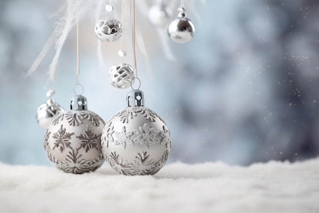 Foto eleganter winter-hintergrund mit silbernen glocken und spitzenmustern