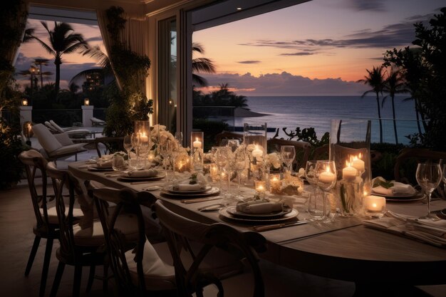 Elegantes Abendessen mit Blick auf den Ozean