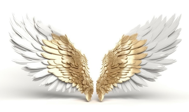 Elegantes alas de ángel de plumas blancas con un resplandor dorado en el fondo Creando utilizando herramientas de IA generativas