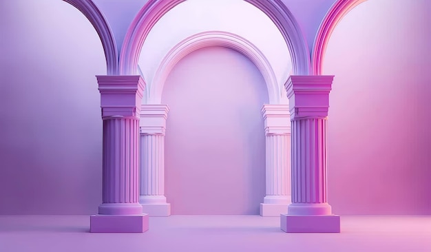 Elegantes arcos púrpuras en un diseño interior minimalista