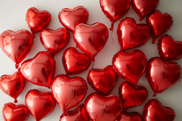 Elegantes balões de coração vermelho de amor em tons suaves de bege