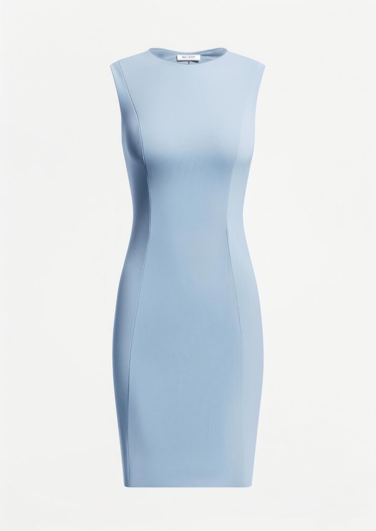 Foto elegantes blaues ärmelloskleid