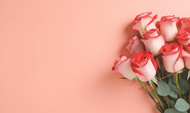 Elegantes Bouquet aus rosa Rosen auf einem weichen pastellfarbenen Hintergrund Zarte Blütenblätter und schlanke Stängel erstellt mit generativen KI-Tools