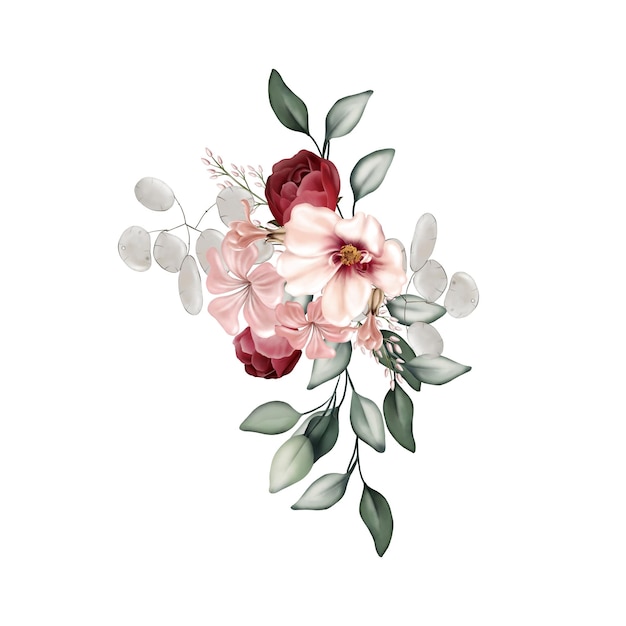 Elegantes Bouquet mit Pfingstrosen, Rosen und Eukalyptusblättern