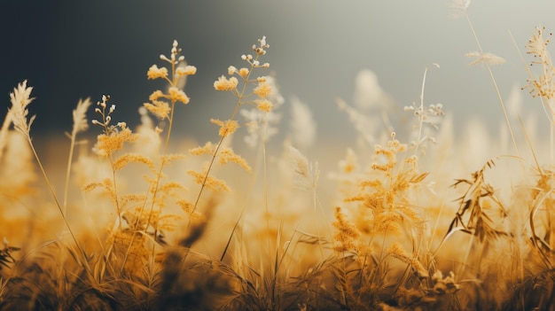 Elegantes campos de vara de oro que reflejan el ardiente atardecer generados por IA