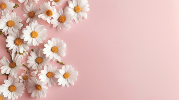 Elegantes chamomiles blancos sobre fondo rosa sereno