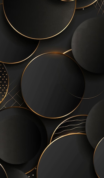 Elegantes círculos negros y dorados con patrones abstractos sobre un fondo oscuro