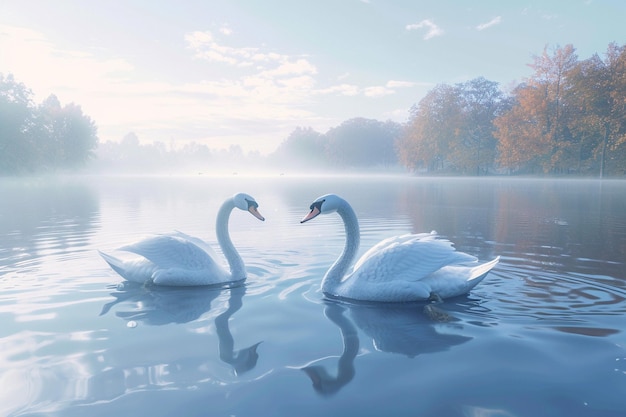 Elegantes cisnes a deslizar graciosamente num lago