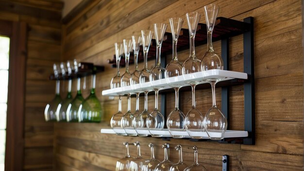 Elegantes copas de vino colgando en un bar