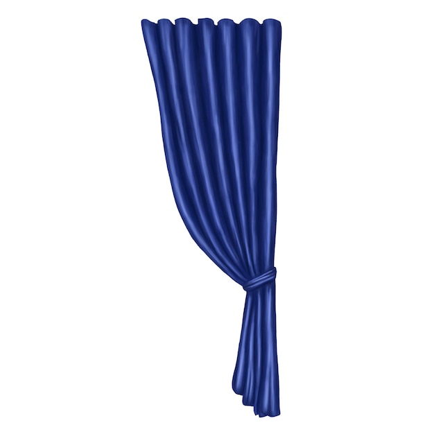 Elegantes cortinas multicapa con recogedor confeccionadas en tejido satinado azul oscuro Ilustración digital