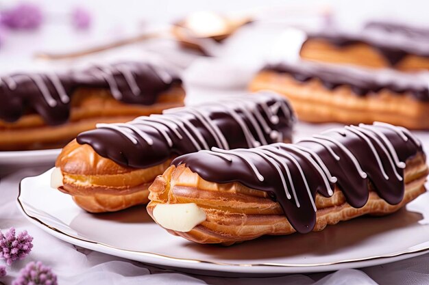 Elegantes Eclairs Beige y Chocolate Lujo Francés