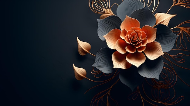 Elegantes flores en 3D sobre un fondo oscuro