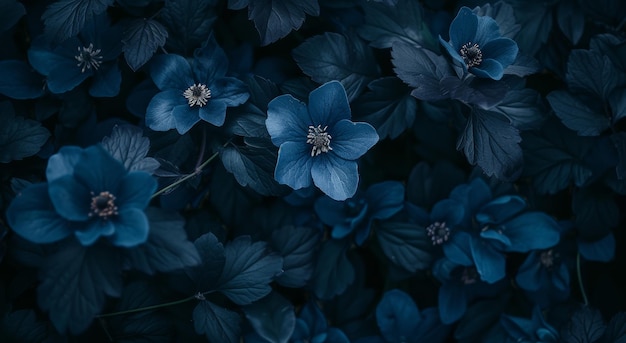 Elegantes flores azules en un sereno arreglo floral oscuro