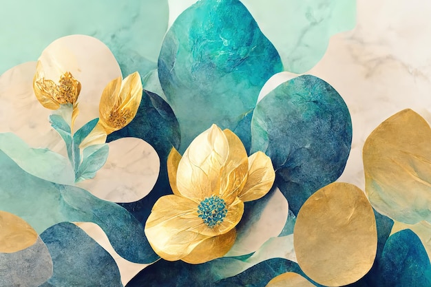 Foto elegantes flores y ramas brillantes sobre un fondo claro decoración floral vintage para una postal ilustración 3d de planta de fantasía