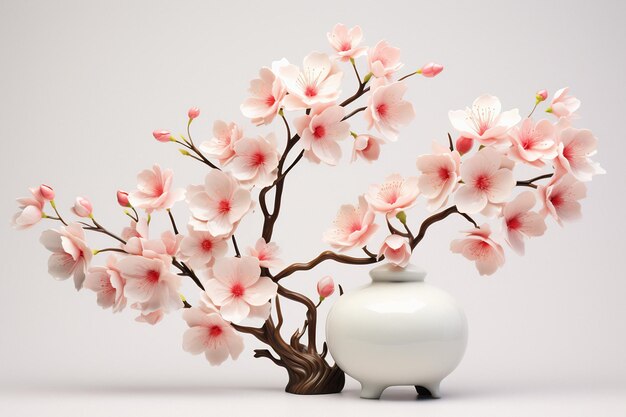 Elegantes flores y ramas de sakura en un fondo claro decoración floral vintage para postales fantástica