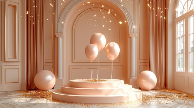 Elegantes globos y confeti dorado